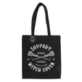 Polycotton tote bag with “Support Your Local Witch Coven” slogan, durable and reusable for shopping, featuring a bold, playful witch-themed design.