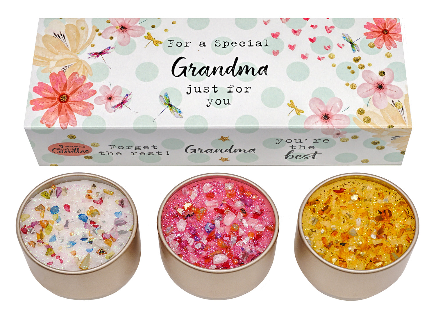 3 Pack Scented Glitter Candles - Various Slogans - Mum - Friend - Birthday Etc